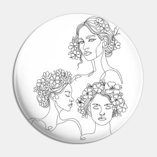 Line art female with flowers Pin