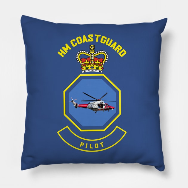 Pilot - HM Coastguard rescue AugustaWestland AW189 helicopter based on coastguard insignia Pillow by AJ techDesigns