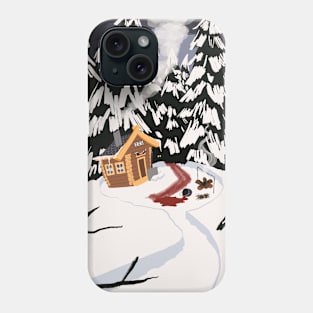 Eerie Winter Wonderland Forest Log Cabin Crime Scene Phone Case