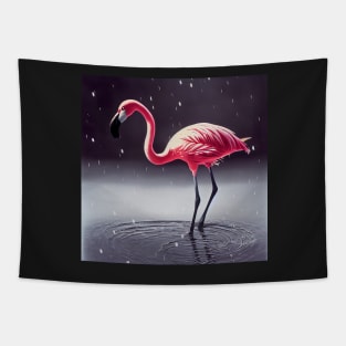 Flamingo in the Snow Atmospheric Art Tapestry