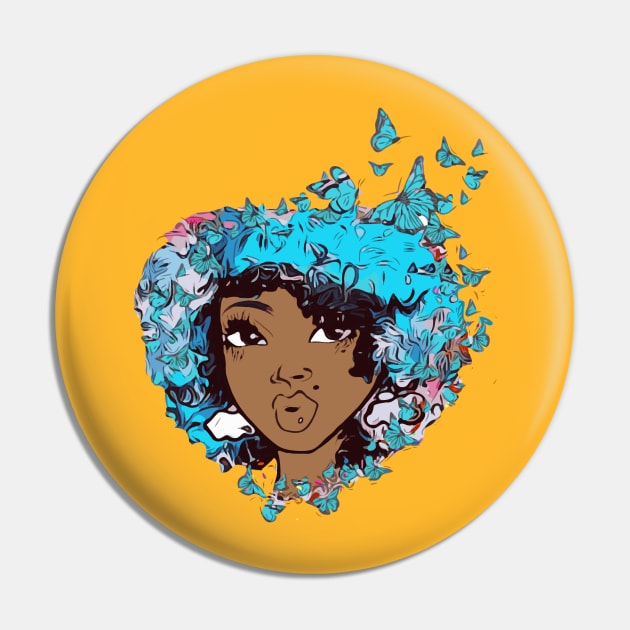 Butterfly afro Girl Butterflies Hair Art Pin by EllenDaisyShop