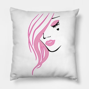 EGirl silhouette pink with closed eyes Pillow