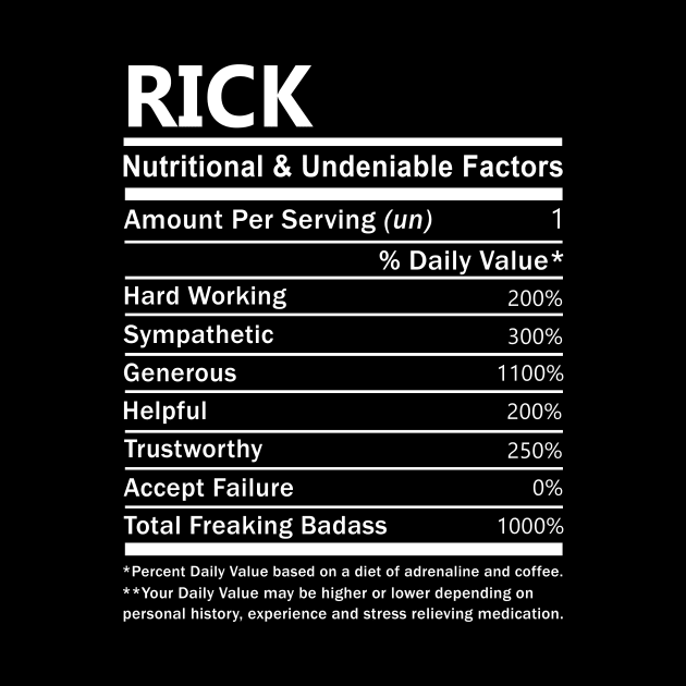 Rick Name T Shirt - Rick Nutritional and Undeniable Name Factors Gift Item Tee by nikitak4um