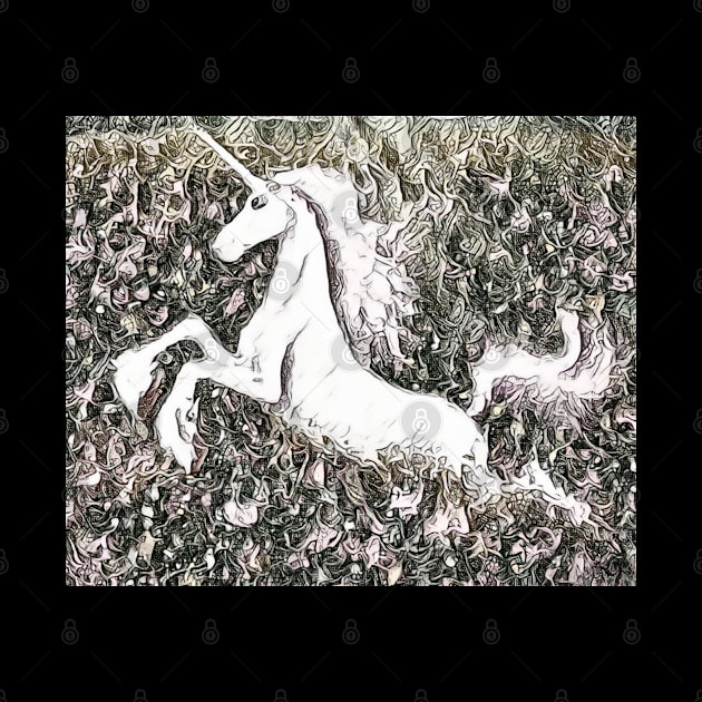 Greyscale unicorn art design in shades of black and white by DesignIndex