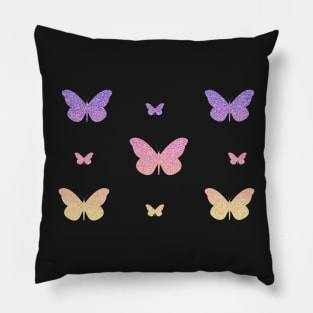 Pink Purple Yellow Ombre Faux Glitter Butterflies Pillow