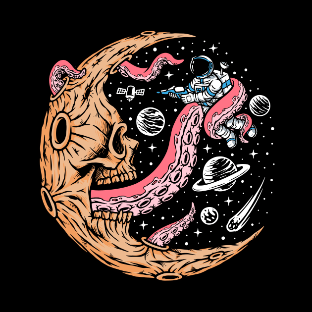 Astronaut Battling a Dead Crescent Moon with Tentacles by SLAG_Creative