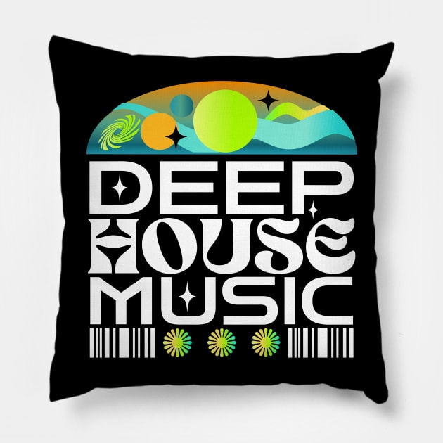 DEEP HOUSE  - Orbs And Stars (lime/blue/orange) Pillow by DISCOTHREADZ 