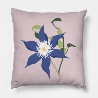 Blue Purple Clematis Flower Pillow