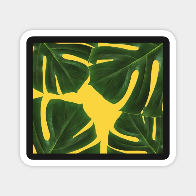 Graphic green palm leaves, yellow background Magnet by ColorsHappiness