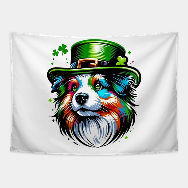 Miniature American Shepherd Enjoys Saint Patrick's Day Tapestry by ArtRUs