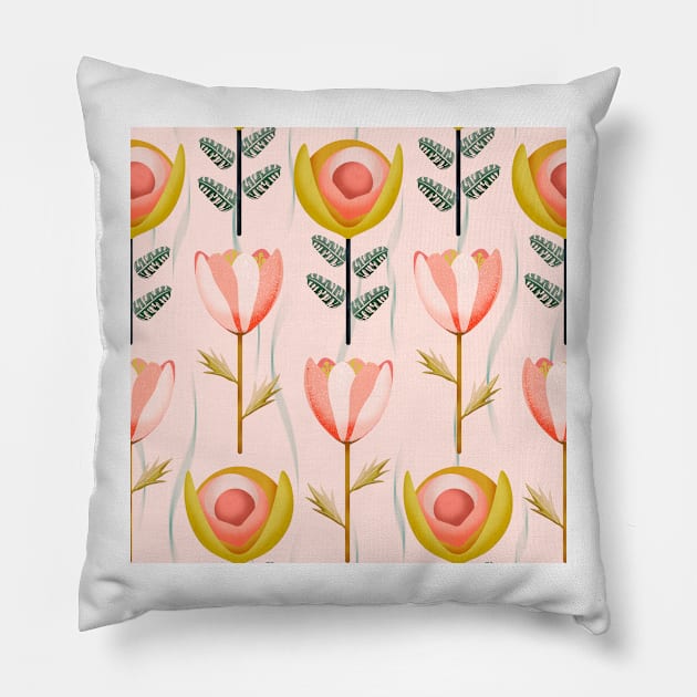 Garden of enchanted flowers pink Pillow by cesartorresart