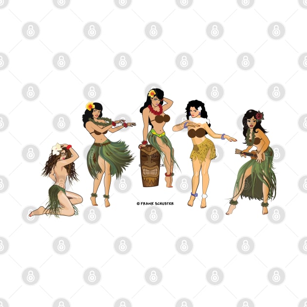 Hula Girls Chilling Dancing the Hula wht by PauHanaDesign