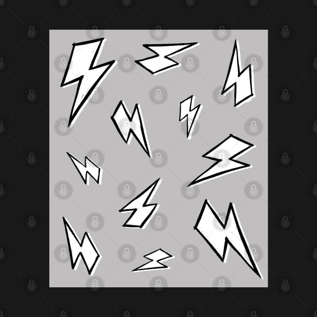 Sketchy, Black and White Lightning Bolt Pattern on Grey by OneThreeSix