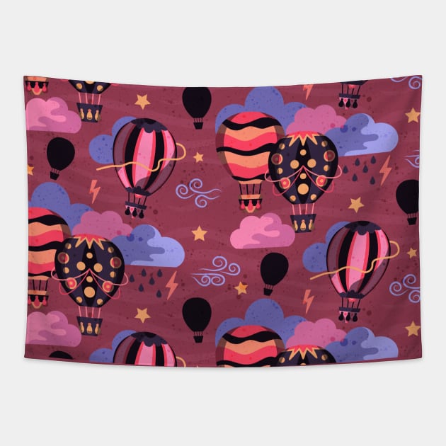 Hot Air Balloons on Stormy Weather Tapestry by Simplulina