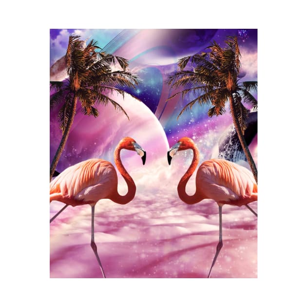 Cute Colorful Flamingo Palm Tree by Random Galaxy