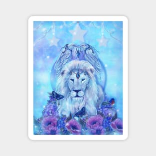 Fiercely beautiful white lion art by Renee Lavoie Magnet