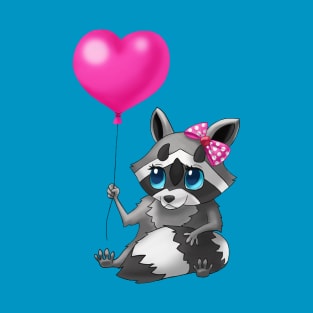 Little Raccoon with a love balloon and a bow on her head T-Shirt