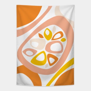 Mid Century Modern Abstract Shapes Orange, Yellow Tapestry