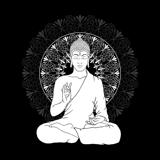 Black and White Buddha with Mandala by MandalaSoul