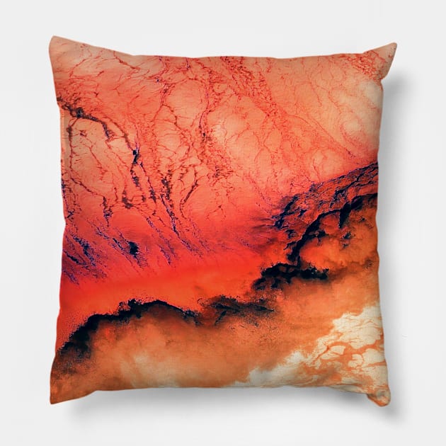 Red Abstract Ocean Waves Pillow by DazzlingApparel