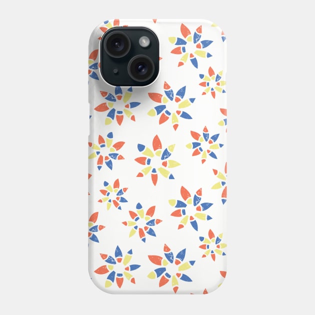 Abstract orange blue yellow flowers on a white background. Distressed look. Phone Case by Sandra Hutter Designs