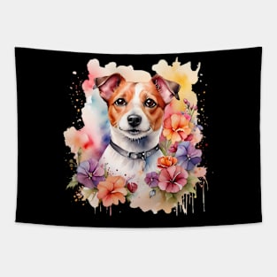 A jack russell terrier decorated with beautiful watercolor flowers Tapestry