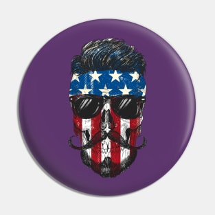 Hipster American Flag Skull Pin
