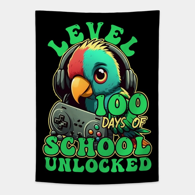 Level 100 Days Of School Unlocked Gamer Video Games Boys Tapestry by Giftyshoop