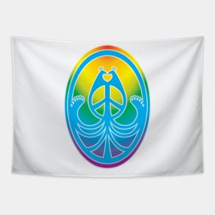 Peace, Love, and Peacocks (Rainbow w/Blue) Tapestry