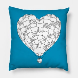 Heart Hot Air Balloon, Adult Coloring Illustration Pillow