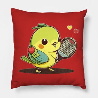 kawaiii cute parrot playing tennis Pillow