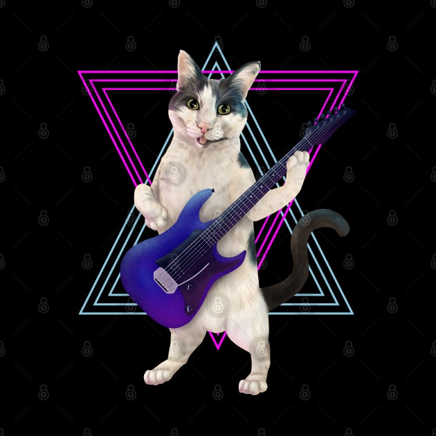 Cat playing electric guitar by Mehu Art