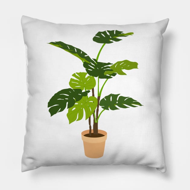 Potted Monstera Plant Orange Pillow by Gold Star Creative