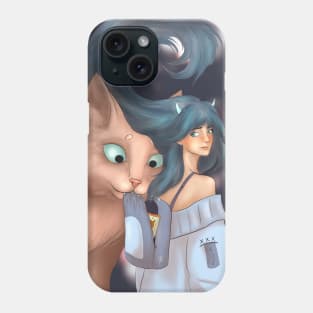 Cute anime girl with giant cat Phone Case