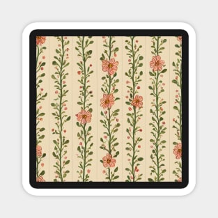 Peach Pink Vintage Flowers Stripe Vine Magnet