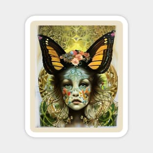 Pretty fantasy art imaginative creative girl flowers and butterflies Magnet