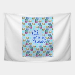 Oh Youre Sweet Macaron Dreams Watercolour Blue Tapestry