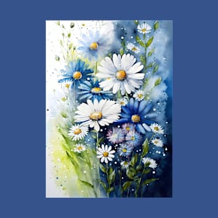 Blue White Daisies Flowers T-Shirt