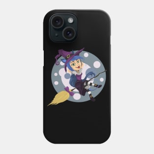 Catwoman Witch Hybrid Chilling on Broomstick Phone Case