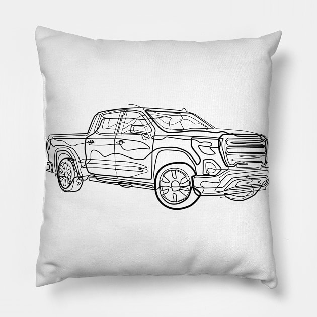 Pickup Truck - One Line Drawing Pillow by Teeladen