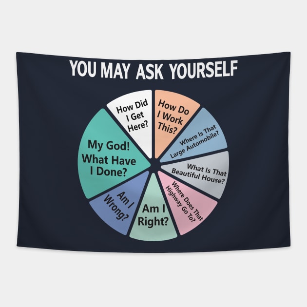 80's Music Retro Lyrics, You May Ask Yourself Pie Chart Tapestry by TeeTypo