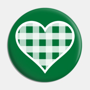 Forest Green and White Buffalo Plaid Heart Pin