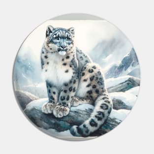 Mountain Mystic: Elusive Snow Leopard Watercolor Pin