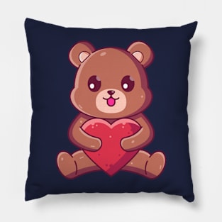 Cute brown bear sitting hugging love Pillow