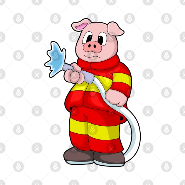 Pig as Firefighter with Hose by Markus Schnabel