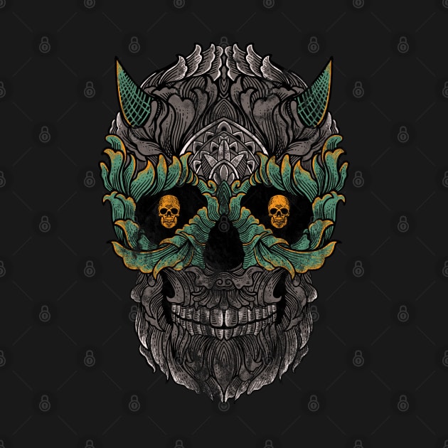 Distressed Floral Skull by JHughesArt