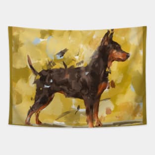 An Impressionistic Painting of a Pinscher on Yellow Background Tapestry