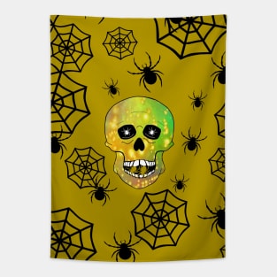 SKULL Head  Horror Happy Halloween Horror Gold Tapestry