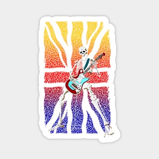 Skeleton Guitar Player, Playing Rock And Roll, Heavy Metal with UK flag in rainbow colors Magnet