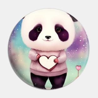 Gentle Panda Holding Heart-Shaped Surprise Pin